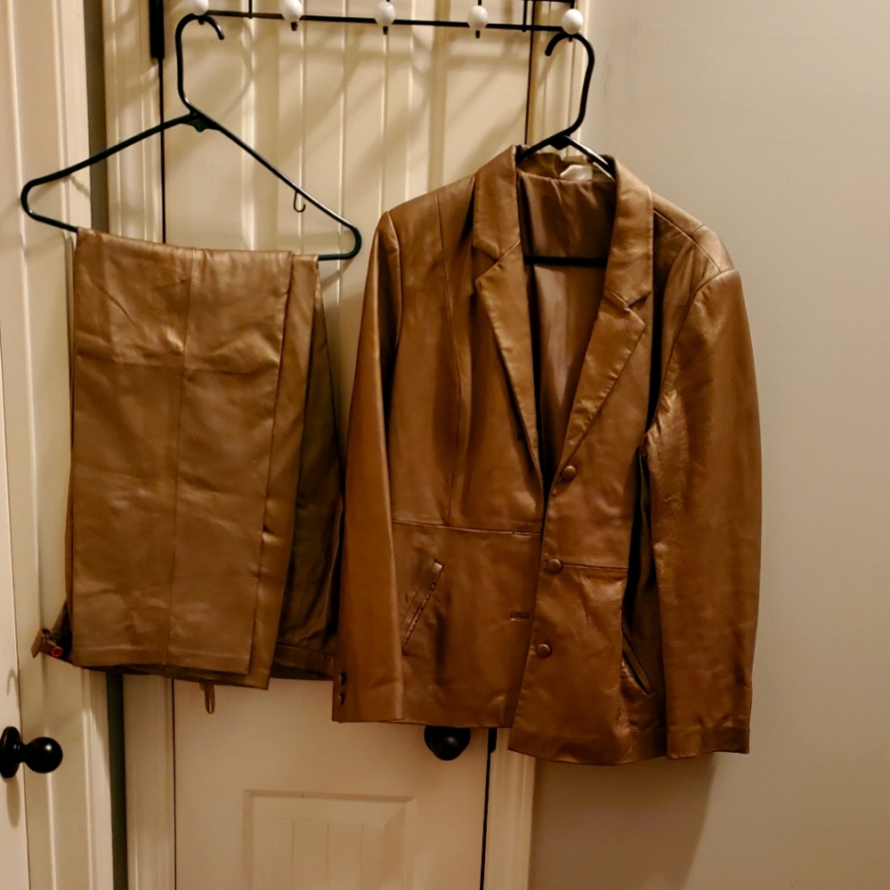 New Port News leather blazer and pants